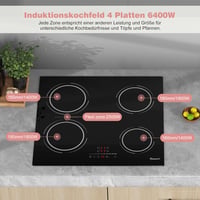 Disaenvir 60 cm-es Indukciós Főzőlap 4 Zónával, 6400W, Flexibilis Zóna, Érintésvezérlés, 9 Teljesítményszint, Időzítő, Szünet Funkció, 220V 6