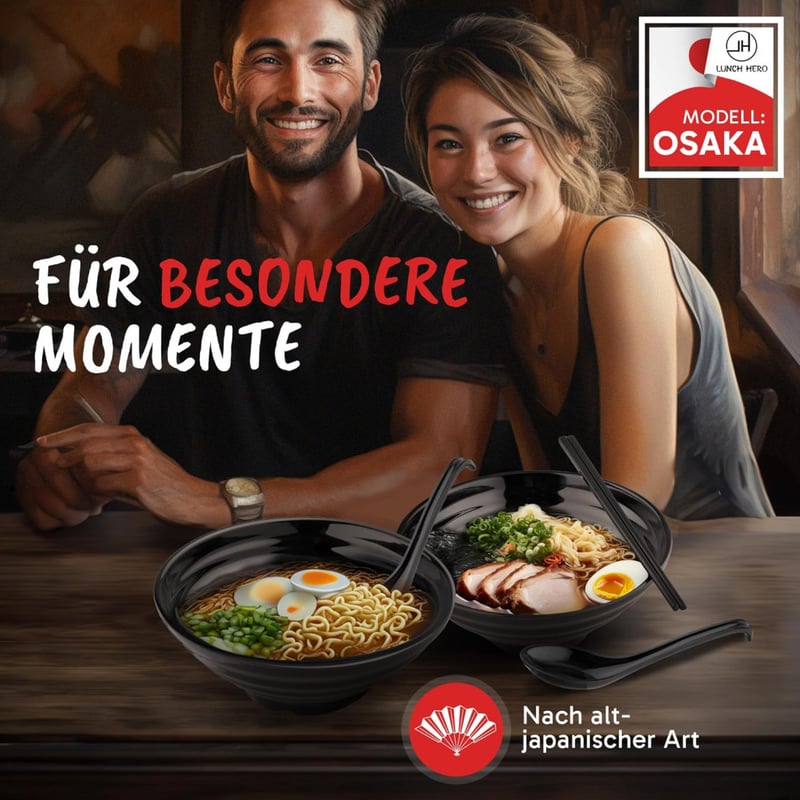 LunchHero Ramen Tál Szett 2 db 900 ml Melamin Japán Leveses Tányér