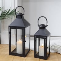 JHY DESIGN Fekete Dekorációs Lámpás Szett - 44,5 cm és 24 cm Magas Vintage Stílusú Fém Lámpások Beltéri és Kültéri Használatra 5