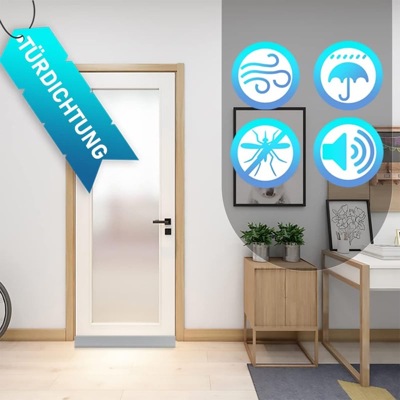 HIZH Öntapadós Ajtószigetelő 94 cm - Hangszigetelő, Huzatgátló, Időjárásálló Ajtótömítés Alulra, Energiatakarékos Ajtóseprű (Fehér)
