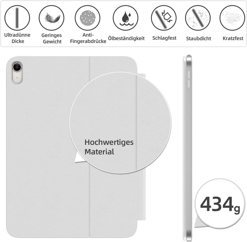 HOU Billentyűzetes Tok iPad 10. Generáció 10.9" 2022 - Állítható Szögű Smart Folio Mágneses Töltéssel Fehér