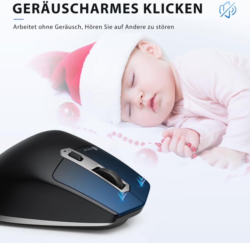 iClever Vezeték Nélküli Bluetooth Egér - Újratölthető, Ergonomikus, 3 Eszközhöz Csatlakoztatható, 5 DPI Beállítás, Csendes Kattintás, Ezüst-