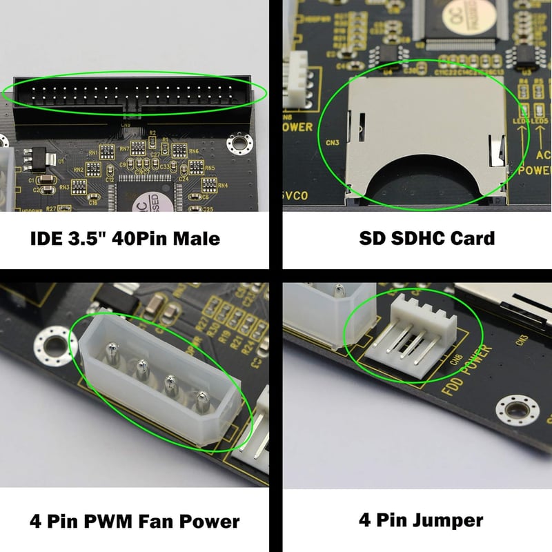 SD/SDHC/SDXC/MMC - 3.5" 40 Pin IDE Adapter Kártya, Memóriakártya-IDE Átalakító Asztali Számítógépekhez, Fekete