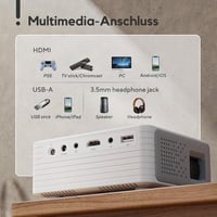 AKIYO O1 Mini Projektor 1080P Támogatással, 15000L Fényerő, 250" Képméret, ±50° Keystone, 50% Zoom, Okostelefonhoz, TV Stickhez Kompatibilis 6