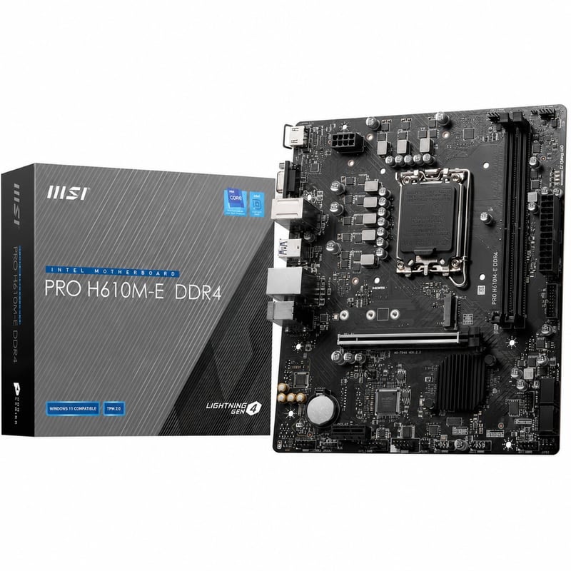 Placă de bază MSI PRO H610M-E DDR4 Intel LGA 1700 Micro-ATX, generațiile 12-14 — defectă, pentru piese: Nu funcționează corespunzător (stare: vezi a 2-a imagine)