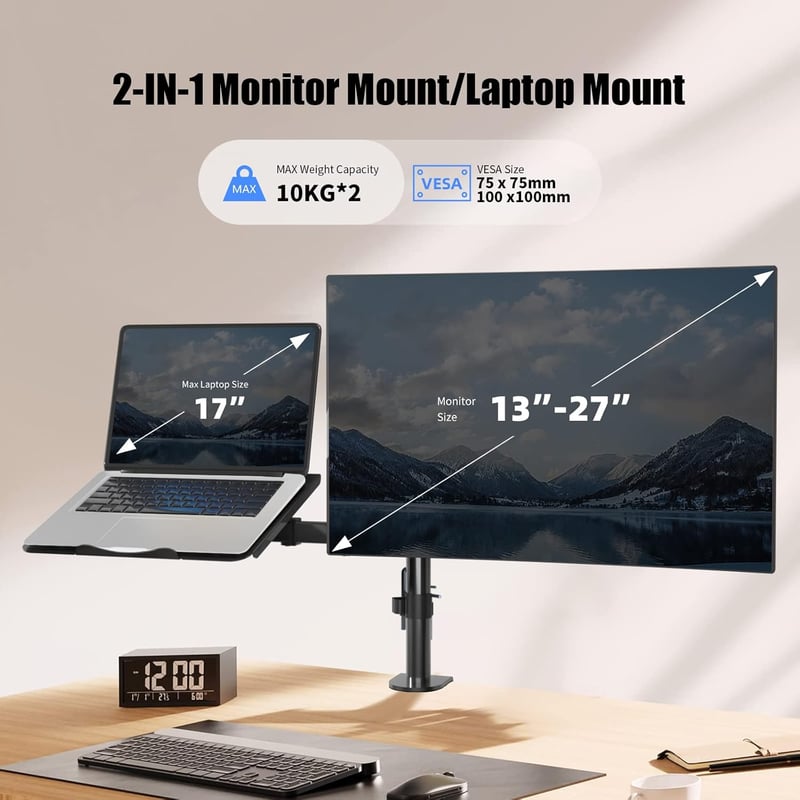 Suptek Asztali Monitor és Laptop Tartó Kar 13-27" Képernyőkhöz - Állítható Magasság, 360° Forgatható, Dönthető, Helytakarékos Megoldás