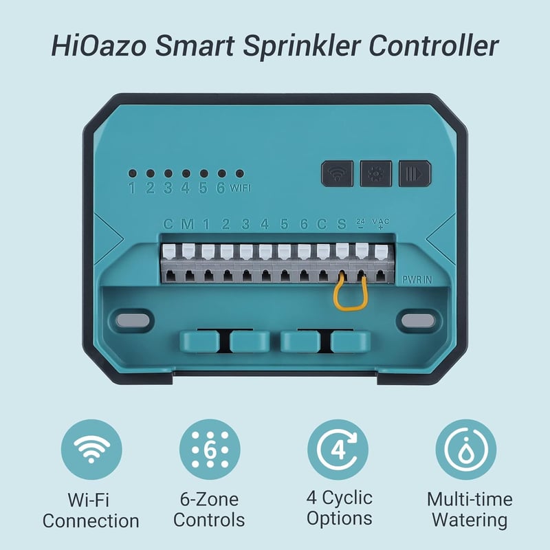 HiOazo WiFi-s öntözésvezérlő, 6 zónás, bel- és kültéri, applikációs felügyelettel