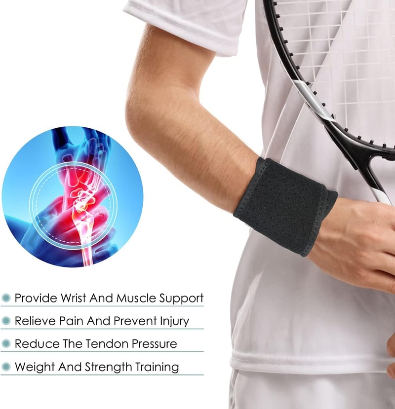 URAQT Fekete Csuklószorító 2 db - Állítható, Légáteresztő Sportkötés Férfiaknak és Nőknek