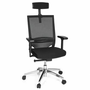 Scaun de birou ergonomic hjh OFFICE Porto MAX HIGH, textil/plasă, negru — piston cu gaz defect și șuruburi lipsă (stare: vezi a 2-a fotografie)