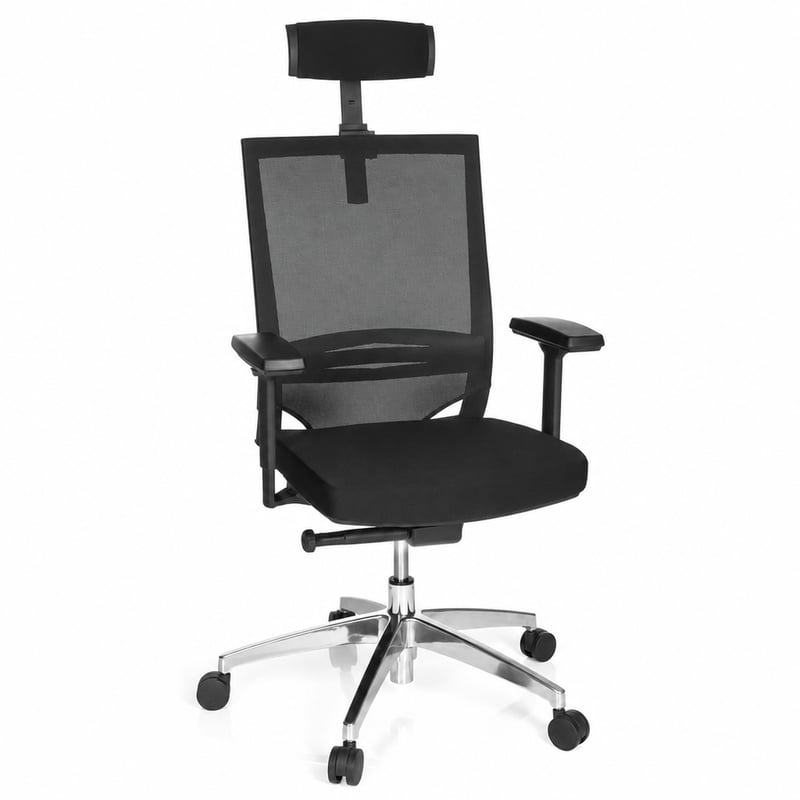 hjh OFFICE Porto MAX HIGH ergonomikus irodai forgószék szövet/háló fekete — hibás gázrugó és hiányzó csavarok (állapot: lásd a 2. képet)