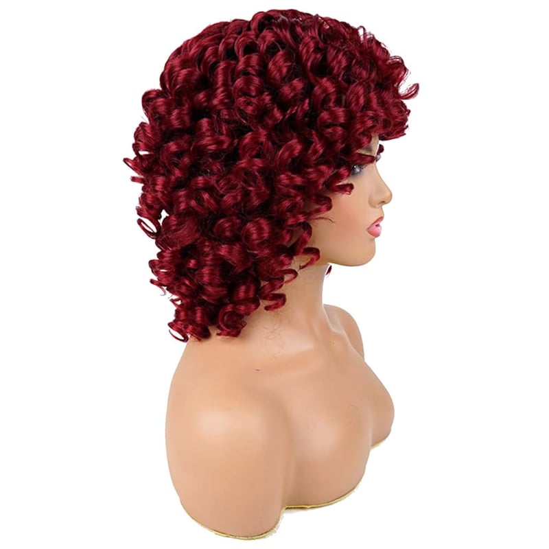 PORSMEER Rövid Vörös Afro Paróka Göndör Frufruval - Halloween, Cosplay Jelmezekhez