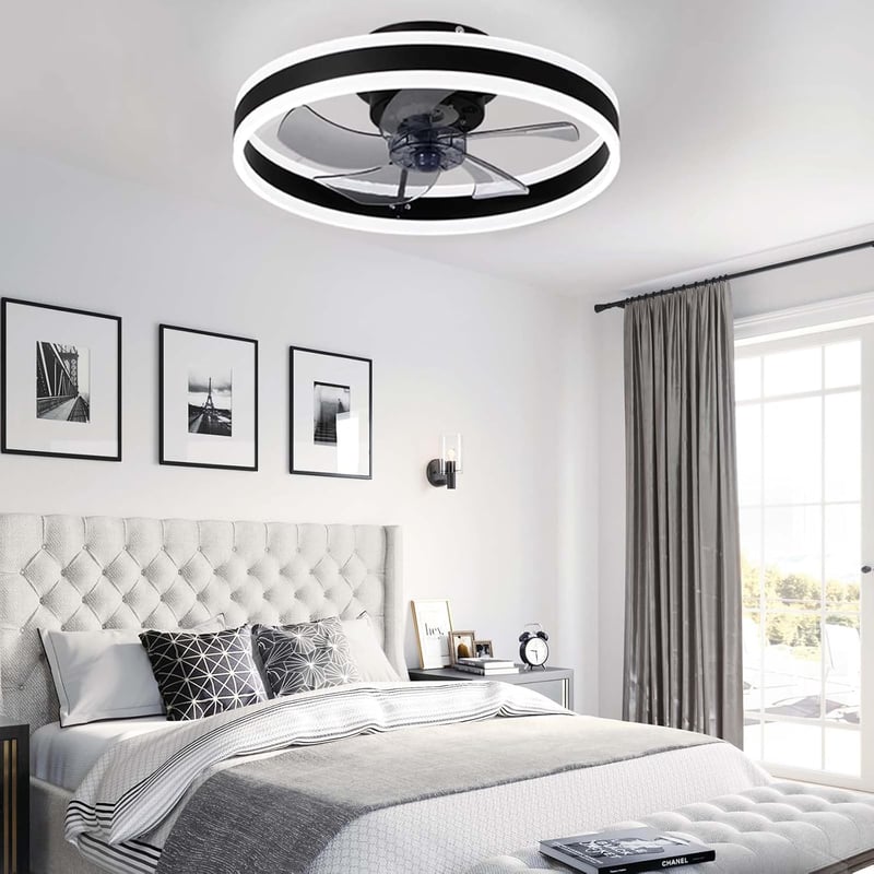 EIDISUNY Modern LED Mennyezeti Ventilátor Távirányítóval - 60W Fekete Lámpa 3 Színhőmérséklettel, Csendes Működés Nappaliba, Hálószobába