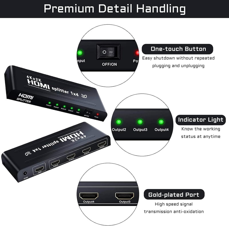 4K HDMI Elosztó 1 be 4 ki - Xbox, HDTV, Projektor kompatibilis
