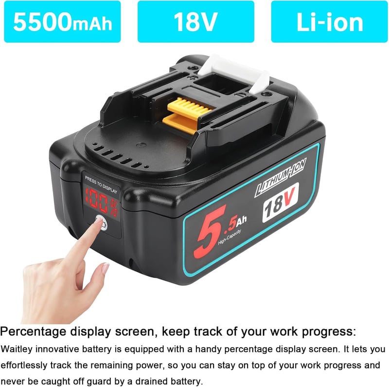 Makita 18V 5.5Ah akkumulátor - 2db BL1850B kompatibilis csereakku