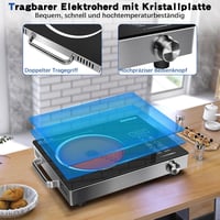 Karinear Hordozható Kerámia Főzőlap Fogantyúval - 2000W Elektromos Egyzónás Tűzhely, Időzítővel, Gyerekzárral, 650°C, Üvegkerámia Felület 2
