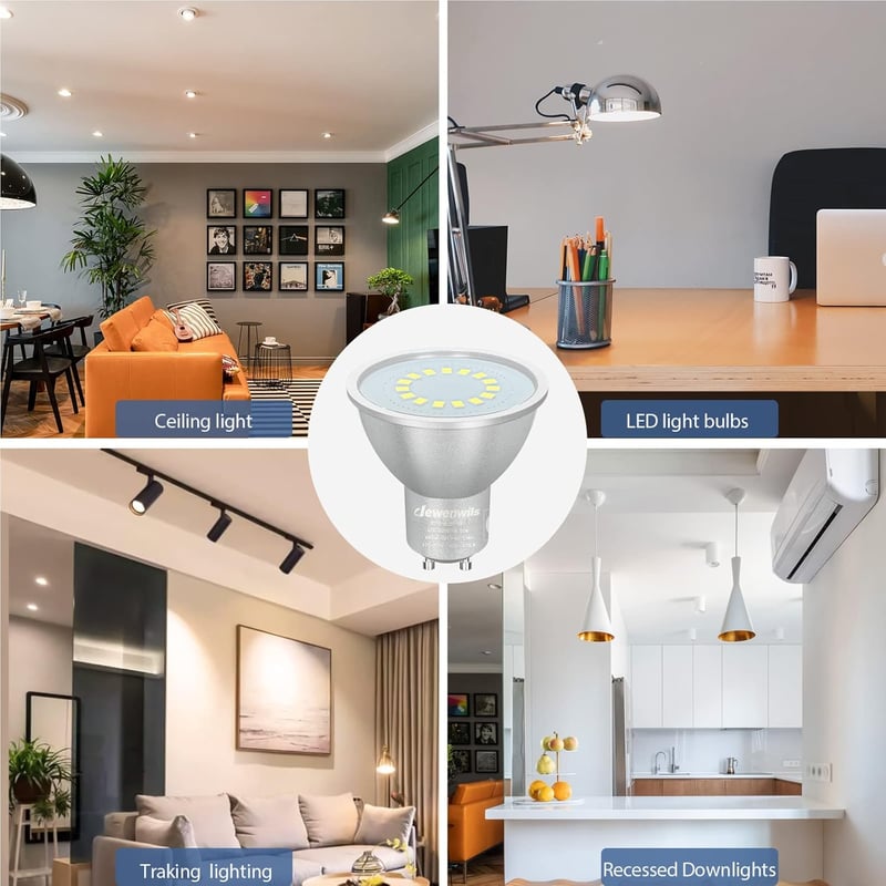 DEWENWILS GU10 LED Izzó, Meleg Fehér 2700K, Fényerőszabályozható, 5W 350LM, 50W Halogén Helyettesítő, 120° Szórási Szög, 6 db Csomag