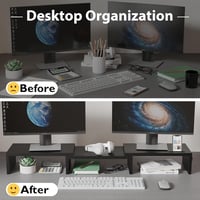 BONTEC Dupla Monitor Állvány - Állítható Magasságú és Szögű Fa Asztali Szervező Telefontartóval, Kábelrendezővel PC Monitorhoz, Laptophoz, 5 2