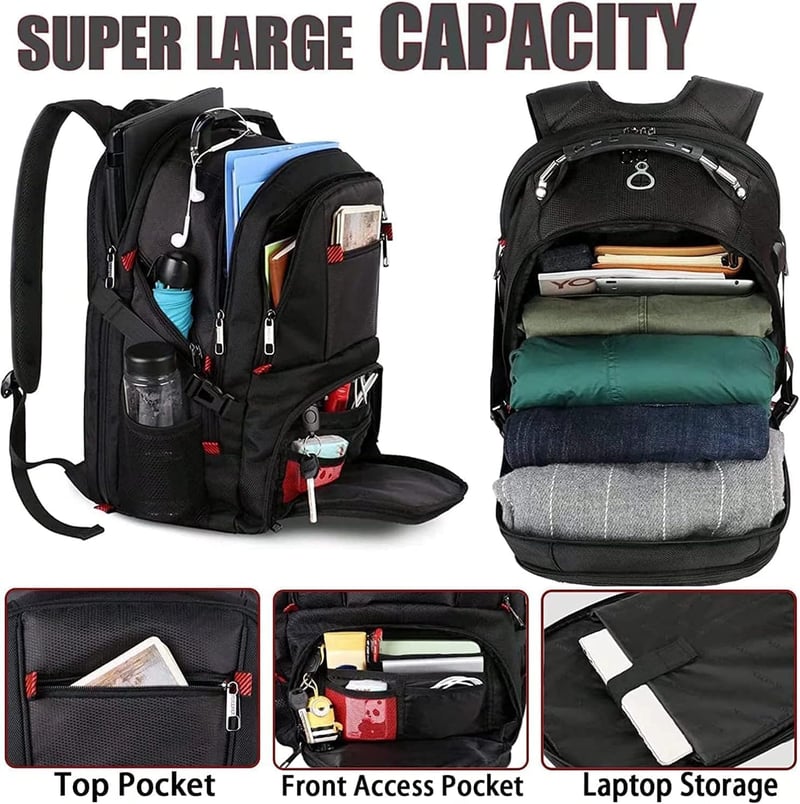 MATEIN Vízálló Laptop Hátizsák Férfiaknak - 17,3" Méretű, USB Töltővel, TSA Kompatibilis, Többrekeszes Utazó Táska Iskolába, Munkába - 17.3 inches, Black