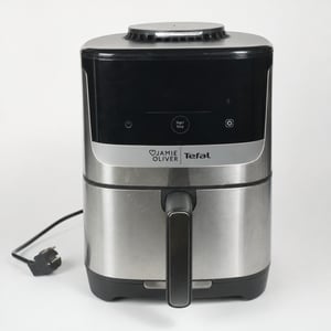 Használt Tefal Jamie Oliver Easy Fry Silence Deluxe EY55JDE0 forrólevegős sütő, 5 l, 10 program, digitális érintőképernyő, öntött rács és fedő