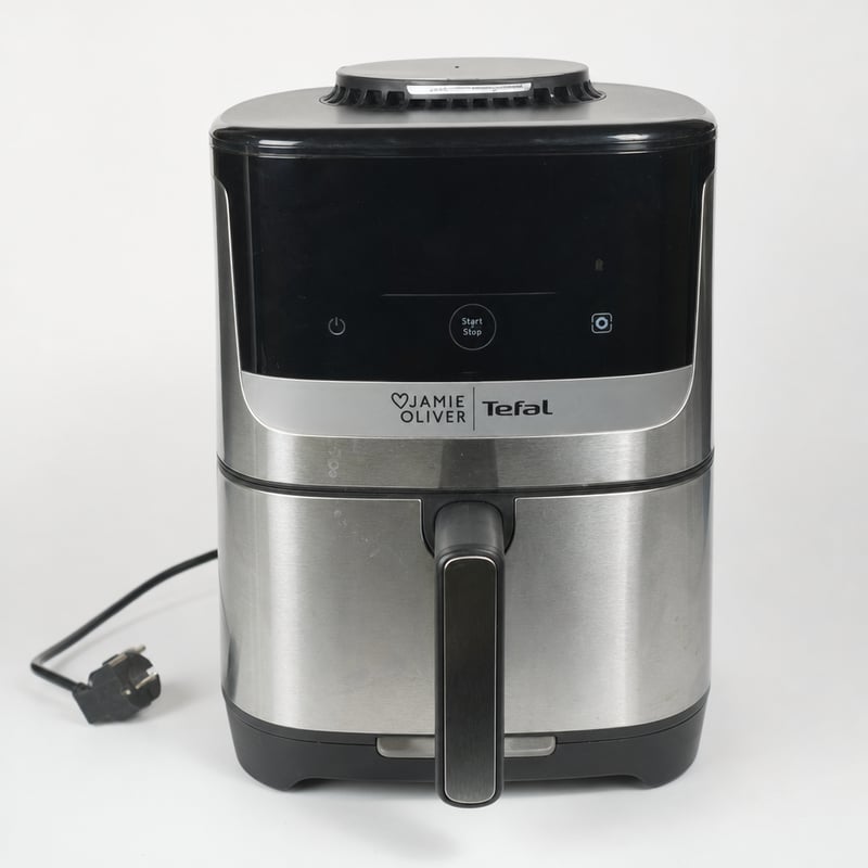 Használt Tefal Jamie Oliver Easy Fry Silence Deluxe EY55JDE0 forrólevegős sütő, 5 l, 10 program, digitális érintőképernyő, öntött rács és fedő