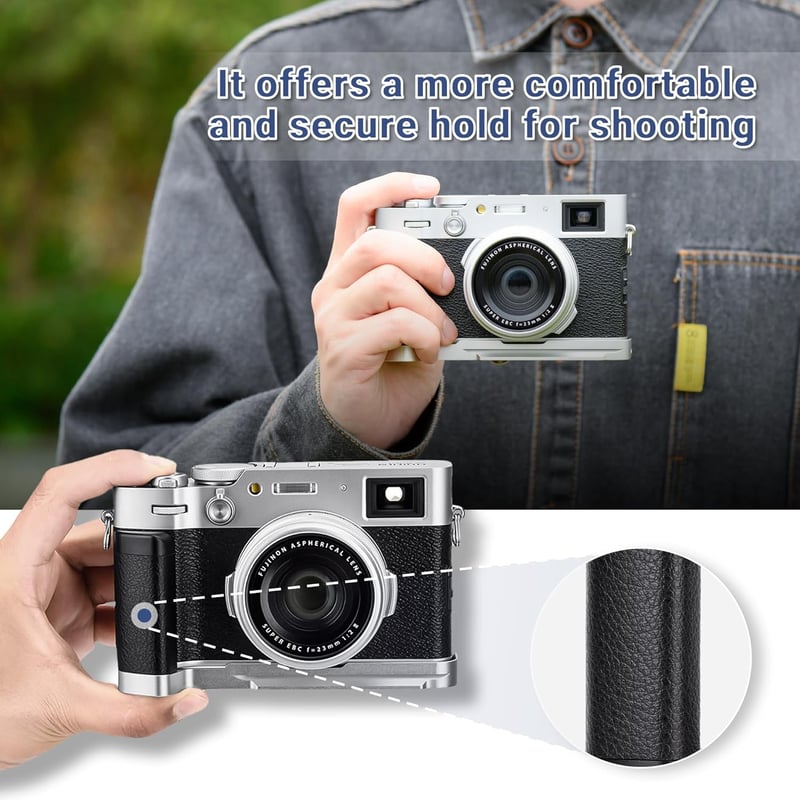 Fujifilm X100VI/V/F fém markolat - Arca Swiss gyorscsatlakozó talppal, ezüst