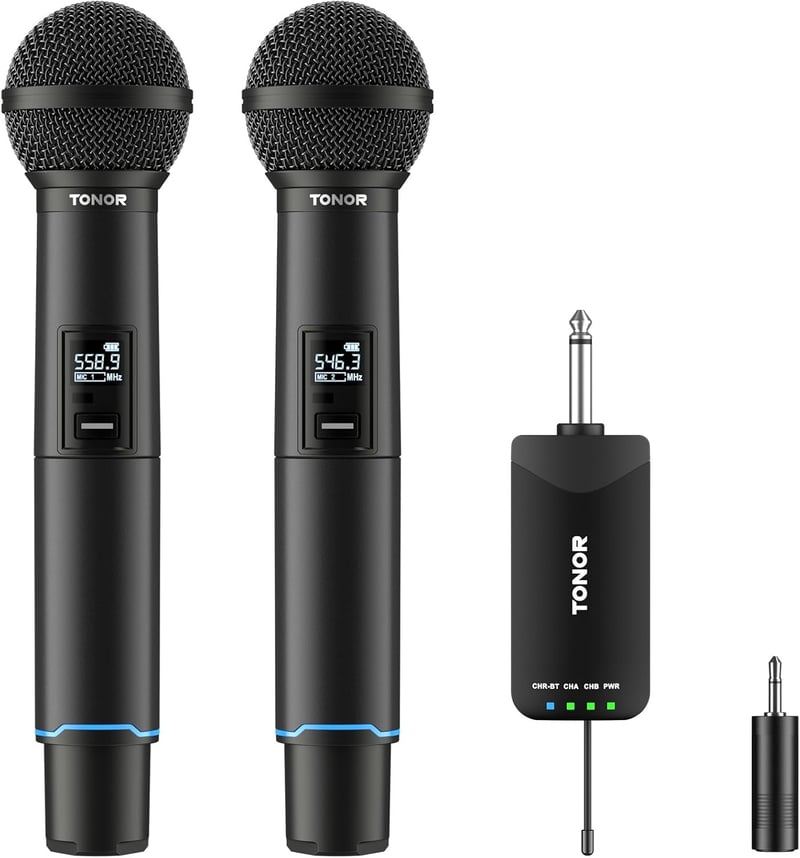 TONOR TW720 Bluetooth Vezeték Nélküli Mikrofon Szett - UHF Fém Újratölthető Mikrofonok (2db) 7-9 óra üzemidő