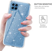 Samsung Galaxy M32 Átlátszó Csillámos Tok Kameravédővel 6