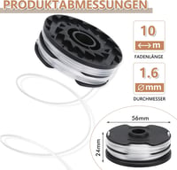 Yweller 6 db pótdob szett Parkside LIDL fűszegélynyíróhoz, PRT 550 A1-A5, B6 és PRTA 20-Li B2, C3 modellekhez, 1,6 mm-es damillal 2