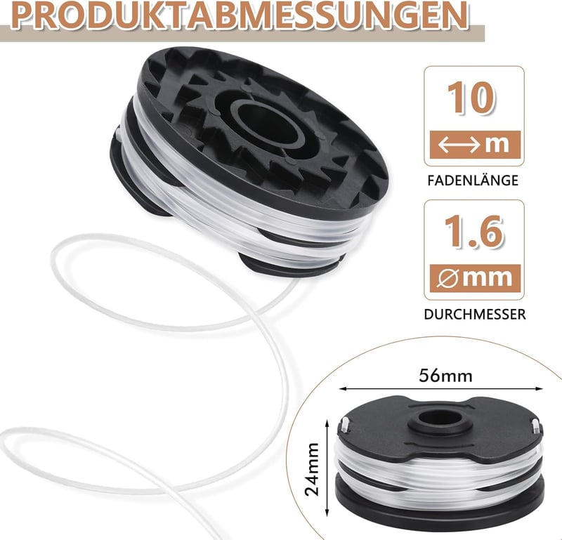Yweller 6 db pótdob szett Parkside LIDL fűszegélynyíróhoz, PRT 550 A1-A5, B6 és PRTA 20-Li B2, C3 modellekhez, 1,6 mm-es damillal