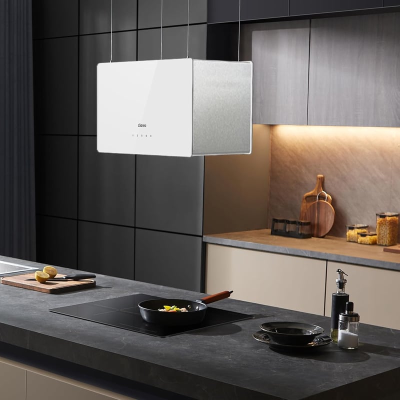 CIARRA CBCS4850 A+++ Sziget Páraelszívó 48 cm 700 m³/h WiFi Vezérléssel, 4 Fokozatú, LED Világítással, Szénszűrős, Rozsdamentes Acél