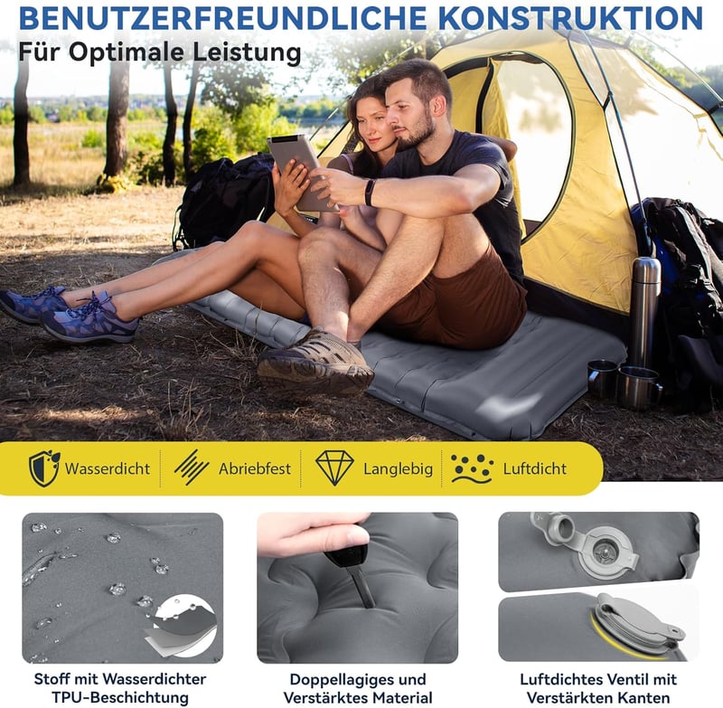 HIKENTURE Önfelfújó Kempingmatrac 13 cm Vastag, Párnával és Lábpumpával - Ultrakönnyű Túramatrac Kempingezéshez, Kiránduláshoz, 300 kg Teher
