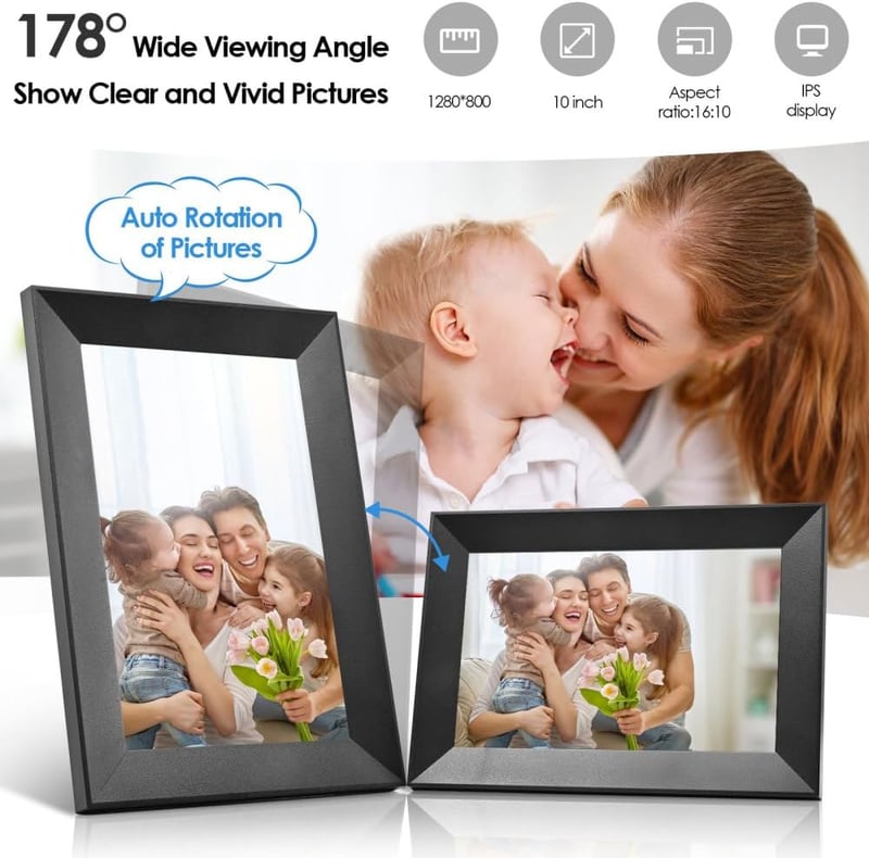 Yontwe 10" Digitális WiFi Képkeret - 1920x1200 Érintőkijelző, 16GB Tárhely, Fotó/Videó/Zene Lejátszás, Azonnali Megosztás Okostelefonról