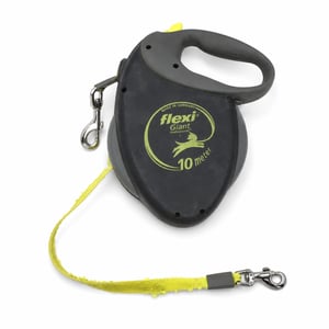Lesă retractabilă pentru câini flexi Giant Professional L, bandă de 10 m, negru/galben neon, max. 50 kg – banda este puternic uzată, destrămată (Produs utilizat)
