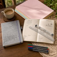 Bullet journal lendületcsomag: A5 napi tervező + 4 db fineliner + 30 cm-es vonalzó + 500 ív pasztell papír 1