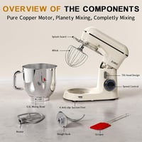 zurio Konyhai Robotgép 1300W - 5,5L Dagasztógép 10 Sebességgel, Csendes Kelesztő Funkcióval, Bolygómozgású Keverővel, Krémszínű 6