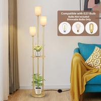 Rayofly Modern Állólámpa 3 Izzóval - Rattan Lámpaernyő, Polccal és Háromfokozatú Lábkapcsolóval - Arany Színű Dekoratív Világítás Nappaliba, 7