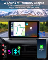 Jansite T88-EU 7" Hordozható Autós Érintőképernyős Kijelző - Apple CarPlay és Android Támogatás, Dual Bluetooth, 1080P Tükrözés, FM Rádió 3