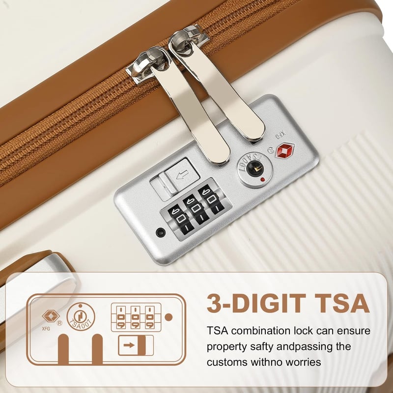British Traveller TSA zárral ellátott 3 részes könnyű, merev PP bőrönd szett - fehér (20+24+28 inch)