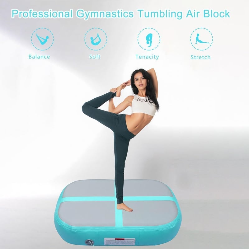 PPXIA Felfújható Tornaszőnyeg 100x60x10cm - Gimnasztikai Légmatrac Edzőblokk Kézi Fogantyúkkal - Mentazöld PVC Sportmatrac Pumpával - 100 x 60 x 20cm, Mint green