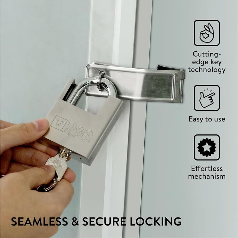H&S 60mm Erős Acél Lakat 5 Kulccsal - Raktár, Konténer, Garázs, Redőny és Kapu Biztonságához - Nehéz Teherbírású Lánczár