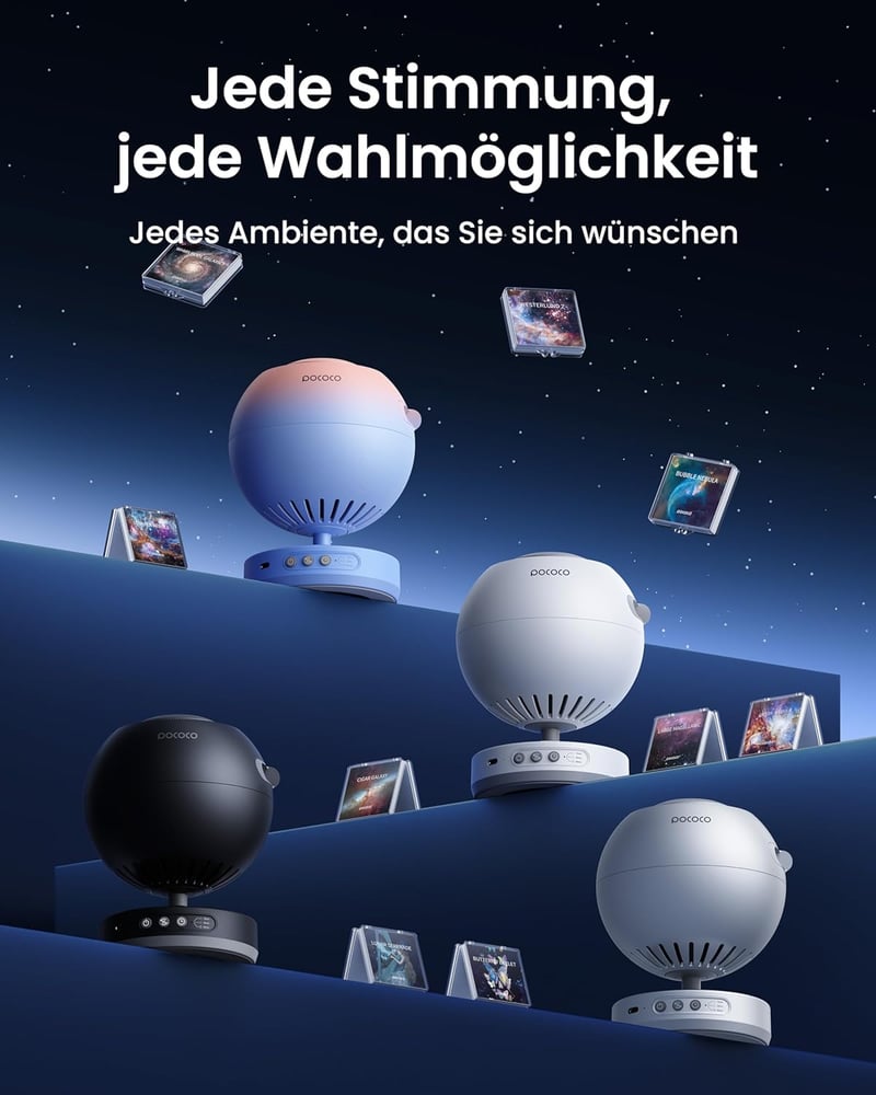 POCOCO Csillagos Égbolt Projektor - Galaxis Vetítő Gyerekeknek és Felnőtteknek, Hálószobai Dekoráció, Altatást Segítő LED Lámpa, 2 Cserélhet - White