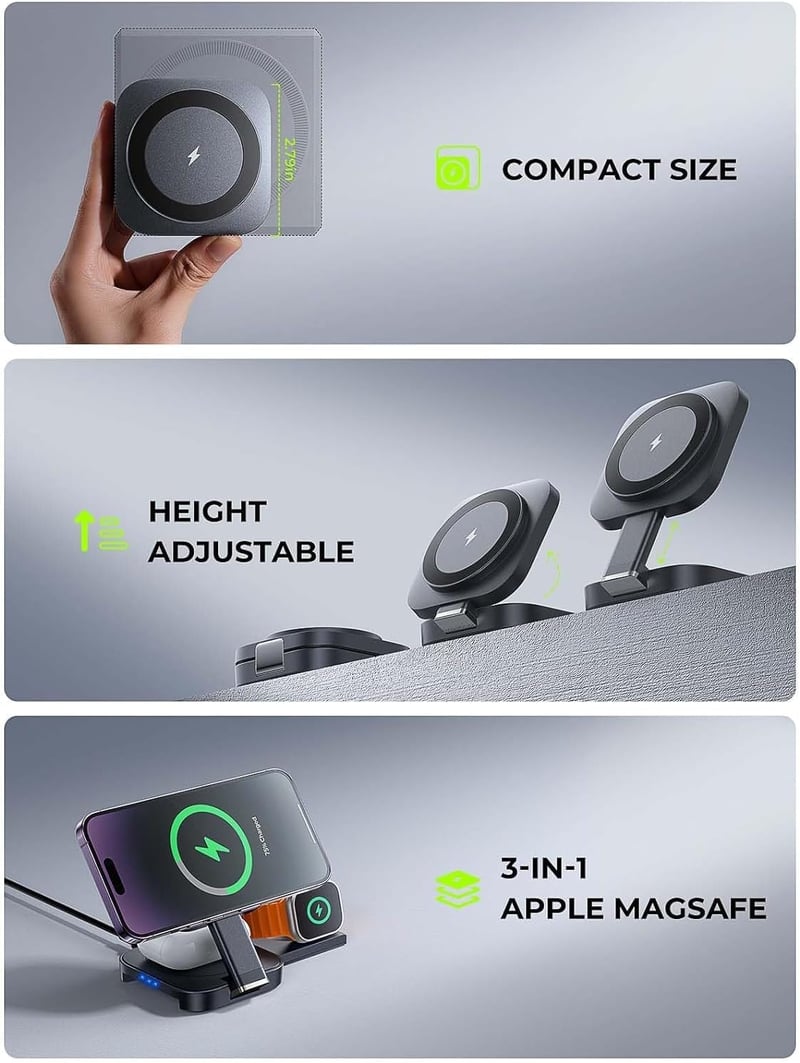 LISEN 3 az 1-ben MagSafe töltőállomás iPhone, Apple Watch és AirPods készülékekhez