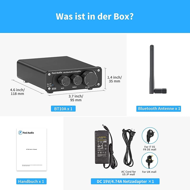 Fosi Audio BT10A Bluetooth 5.0 Sztereó Erősítő 50W - Fekete