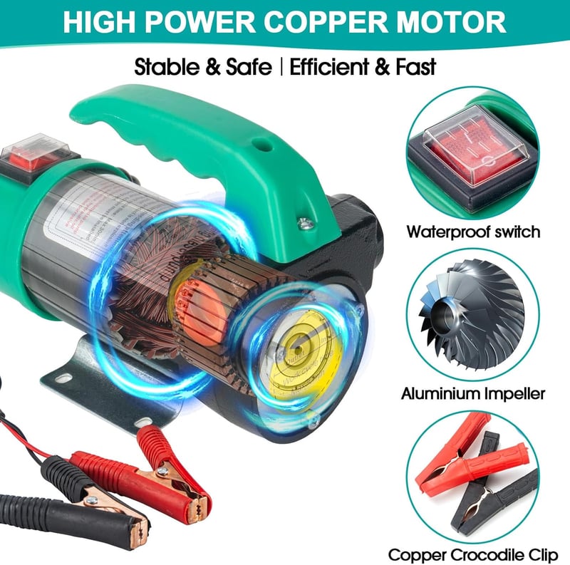 OULUTO 12V 260W Dízel Szivattyú Automata Leállítással - Öntöltő Üzemanyag Átszivattyúzó Réz Motorral, Tömlőkkel és Fúvókákkal - OLT260 Model