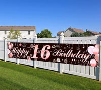 Rózsaszín-Arany "Sweet 16" Születésnapi Zászló Lányoknak 1