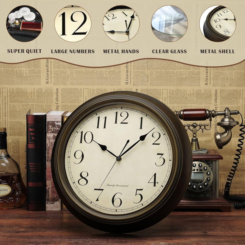 Plumeet 25cm-es Klasszikus Retro Falióra - Csendes, Elemmel Működő, Arab Számokkal