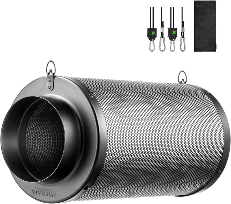 VIVOSUN 150 mm-es Aktív Szénszűrő Növénysátrakhoz - 6 Colos Szagtalanító Rendszer Előszűrővel, Ausztrál Aktív Szénnel, Ventilátor Kompatibil