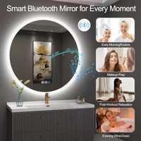 S'bagno 60 cm Kerek LED Fürdőszobai Tükör - Érintésérzékelős, Fényerőszabályozós, Színváltós Világítással és Bluetooth Hangszóróval 3