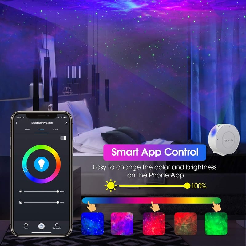 Panamalar WiFi Csillagos Égbolt Projektor - LED Éjszakai Fény Gyerekeknek, Időzítővel, Alexa és Google Hangvezérléssel, Galaxis Hangulatvilá