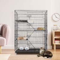 ybaymy Összecsukható Macskaketrec 4 Szintes - 90x55x125 cm Fém Ketrec 1-3 Macskának, 360° Forgatható Kerekekkel, Rámpával, Bel- és Kültéri 6